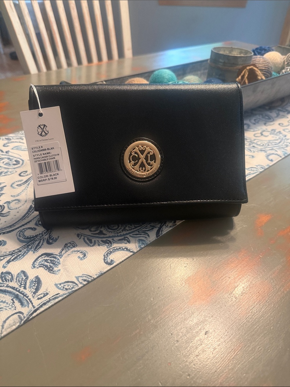 Black Crossbody Clutch with Gold Emblem CXL by Christian Lacroix - Women Bags